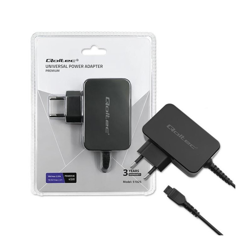 Zasilacz sieciowy Qoltec uniweralny 45W | 8 wtyczek