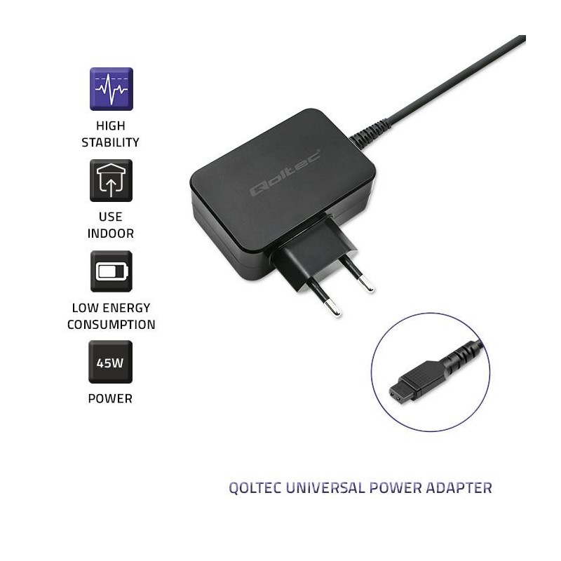 Zasilacz sieciowy Qoltec uniweralny 45W | 8 wtyczek