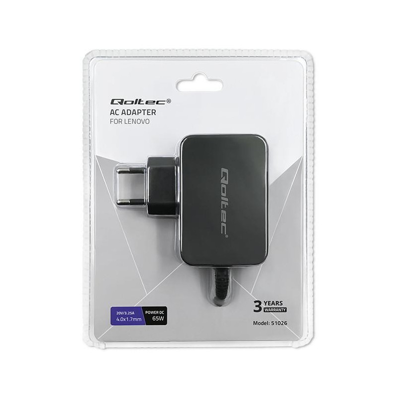 Zasilacz sieciowy Qoltec do Lenovo 65W | 20V | 3,25A | 4.0*1… | PartsPC.pl