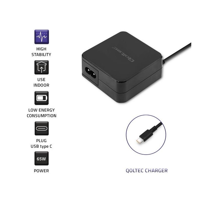Zasilacz sieciowy Qoltec 65W | 5-20.3V | 2-3.25A | USB typ C… | PartsPC.pl