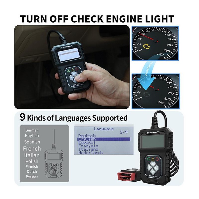 Tester cyfrowy Qoltec diagnostyczny ProLine | OBDII EOBD | 8… | PartsPC.pl