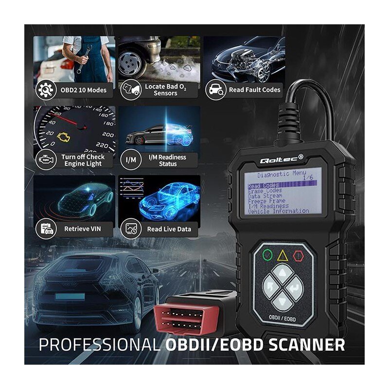 Tester cyfrowy Qoltec diagnostyczny ProLine | OBDII EOBD | 8… | PartsPC.pl