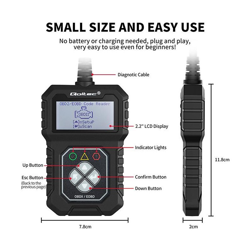 Tester cyfrowy Qoltec diagnostyczny ProLine | OBDII EOBD | 8… | PartsPC.pl