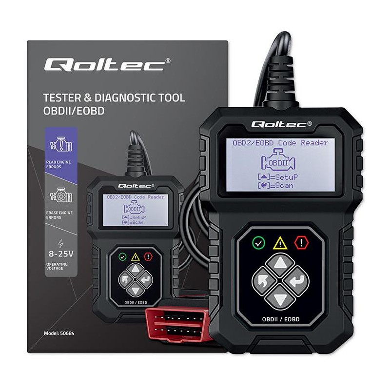 Tester cyfrowy Qoltec diagnostyczny ProLine | OBDII EOBD | 8… | PartsPC.pl