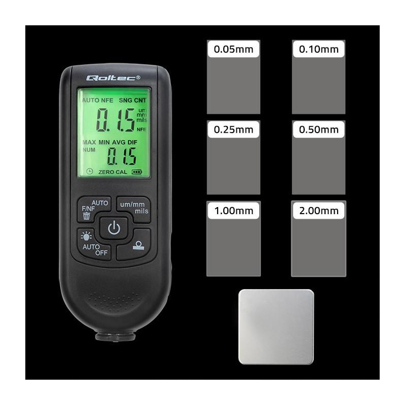 Miernik grubości lakieru Qoltec z wyświetlaczem LCD | 0 ~ 2000um