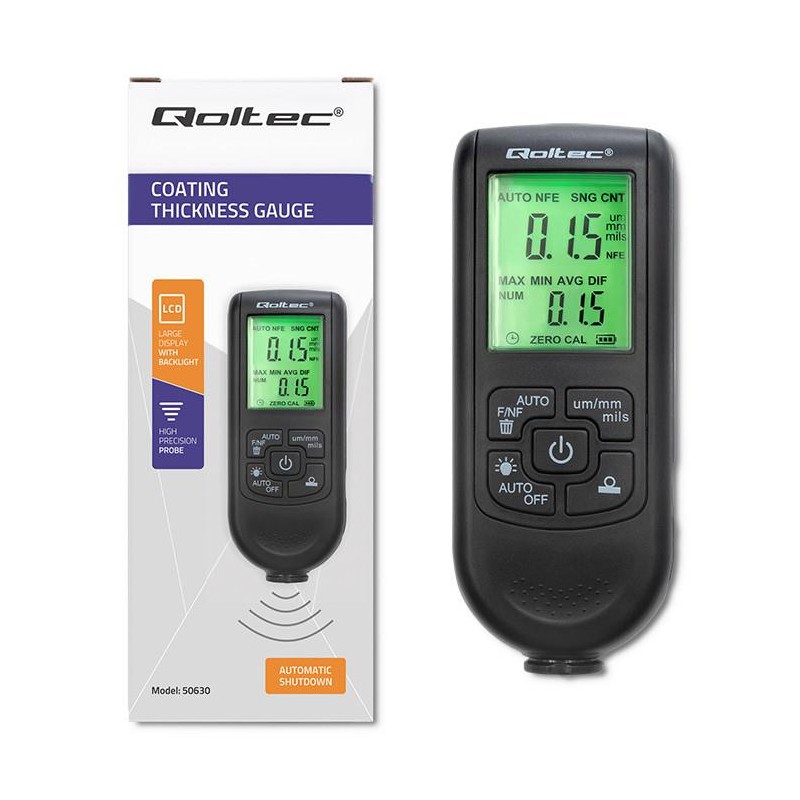 Miernik grubości lakieru Qoltec z wyświetlaczem LCD | 0 ~ 2000um