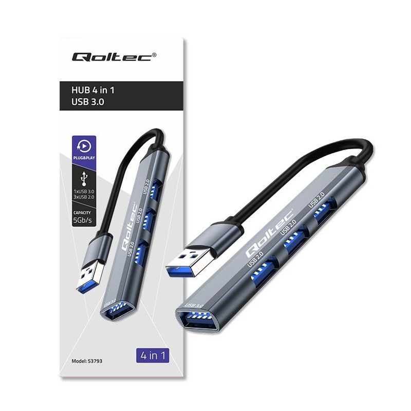 Hub Qoltec adapter USB 3.0 4w1 | USB 3.0 | 3x USB 2.0 | PartsPC.pl