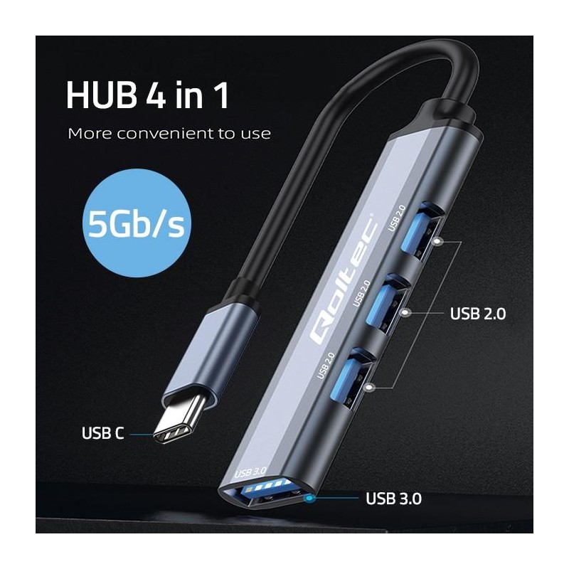 Hub Qoltec adapter USB-C 3.1 4w1 | USB 3.0 | 3x USB 2.0 | PartsPC.pl