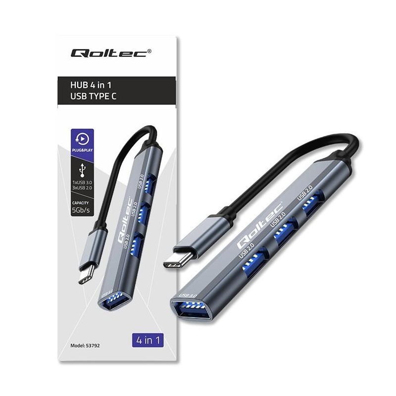 Hub Qoltec adapter USB-C 3.1 4w1 | USB 3.0 | 3x USB 2.0 | PartsPC.pl