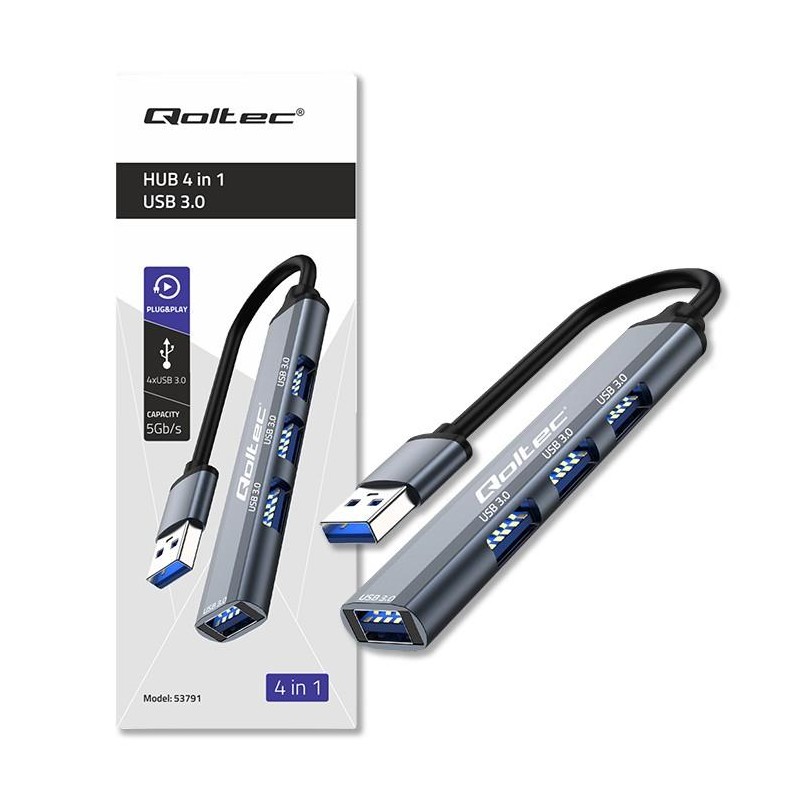 Hub Qoltec adapter USB 3.0 4w1 | 4x USB 3.0 | PartsPC.pl