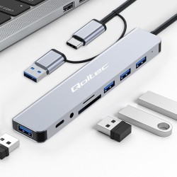 Hub Qoltec 8w1 USB-C/USB | USB-C | 4xUSB | SD/TF card | Jack… | PartsPC.pl