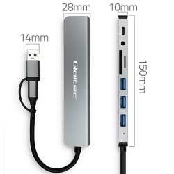 Hub Qoltec 8w1 USB-C/USB | USB-C | 4xUSB | SD/TF card | Jack… | PartsPC.pl