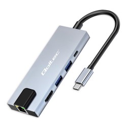 Hub Qoltec USB-C 5w1 | USB-C PD 100W | 2xUSB | HDMI 4K | RJ4… | PartsPC.pl