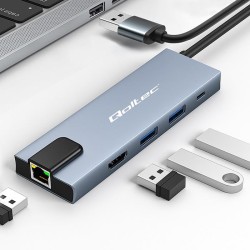 Hub Qoltec USB-C 5w1 | USB-C PD 100W | 2xUSB | HDMI 4K | RJ4… | PartsPC.pl
