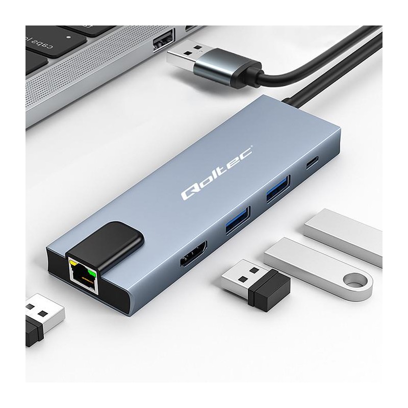 Hub Qoltec USB-C 5w1 | USB-C PD 100W | 2xUSB | HDMI 4K | RJ4… | PartsPC.pl