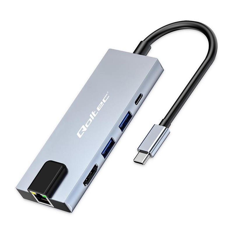 Hub Qoltec USB-C 5w1 | USB-C PD 100W | 2xUSB | HDMI 4K | RJ4… | PartsPC.pl