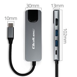 Hub Qoltec USB-C 5w1 | USB-C PD 100W | 2xUSB | HDMI 4K | RJ4… | PartsPC.pl