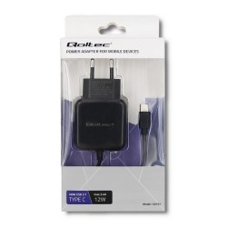 Ładowarka sieciowa Qoltec 12W | 5V | 2,4A | USB typ C | Czarna