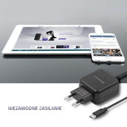 Ładowarka sieciowa Qoltec 12W | 5V | 2,4A | USB typ C | Czarna