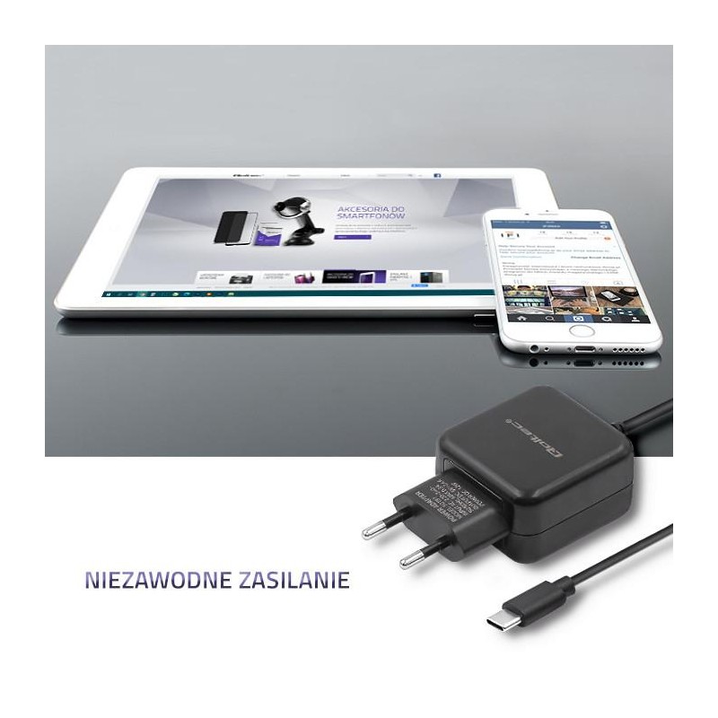 Ładowarka sieciowa Qoltec 12W | 5V | 2,4A | USB typ C | Czarna