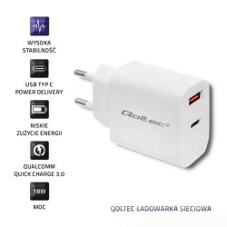 Ładowarka sieciowa Qoltec 18W | 5-12V | 1.5-3A | USB typ C P… | PartsPC.pl