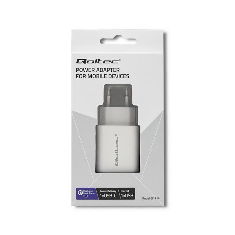 Ładowarka sieciowa Qoltec 18W | 5-12V | 1.5-3A | USB typ C P… | PartsPC.pl
