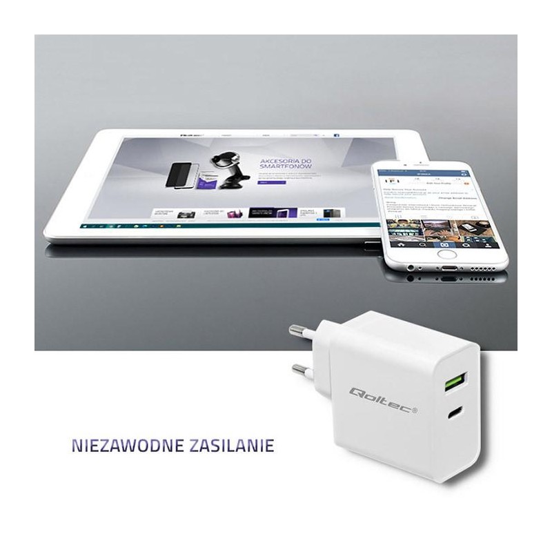 Ładowarka sieciowa Qoltec 45W | 5-20V | 2.4-3A | USB typ... | PartsPC.pl