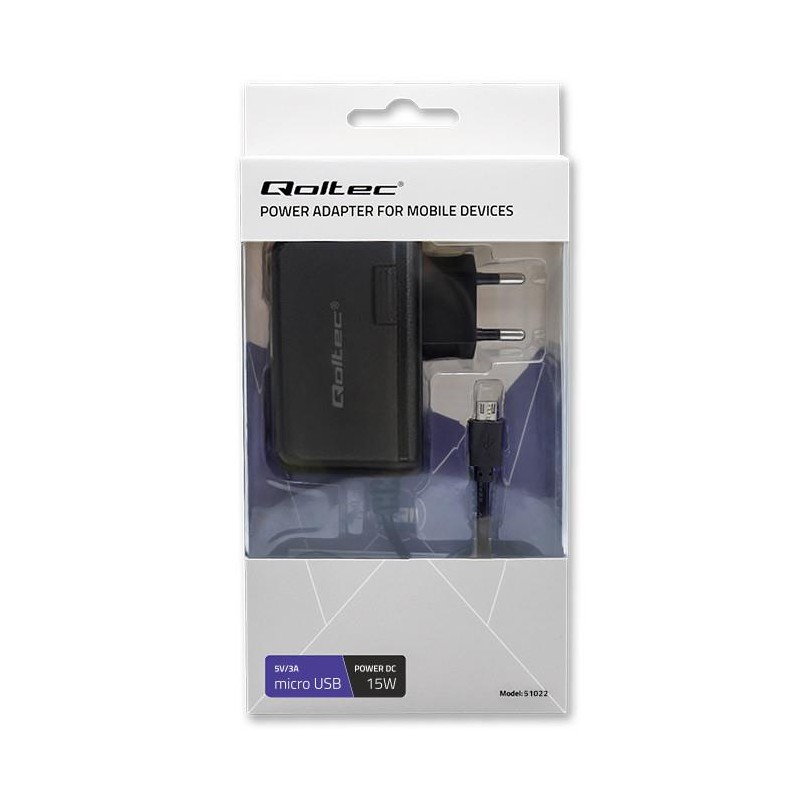 Ładowarka sieciowa Qoltec 15W | 5V | 3A | micro USB | PartsPC.pl