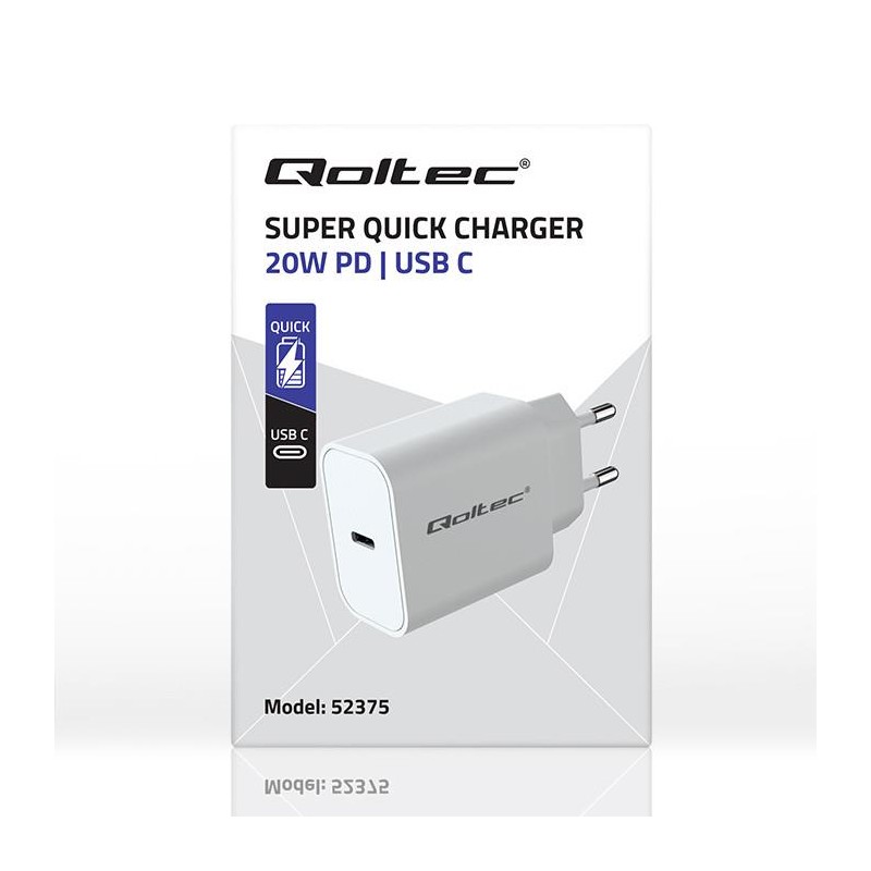 Ładowarka sieciowa Qoltec Super Quick PD | USB-C | 20W | 5-1… | PartsPC.pl