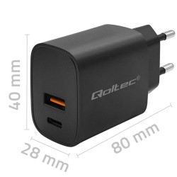 Ładowarka sieciowa Qoltec GaN POWER PRO | 1xUSB-C | 1xUSB | 30W | 5-20V |