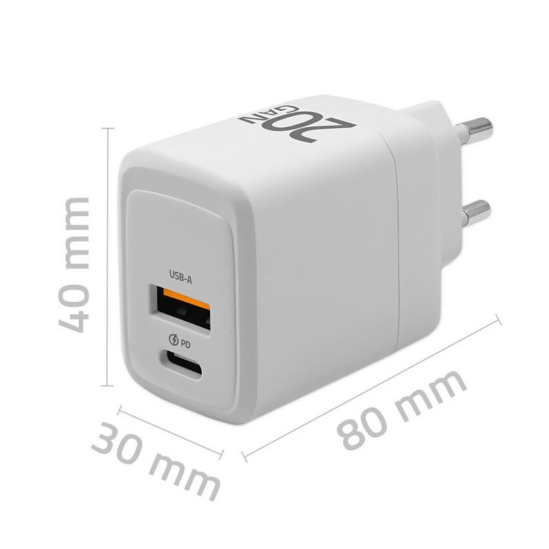 Ładowarka sieciowa Qoltec 20W GaN | 5-20V | 1.5-3A | 1xUSB-C… | PartsPC.pl