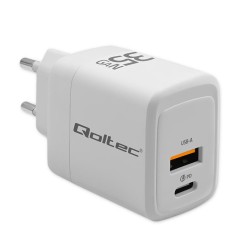 Ładowarka sieciowa Qoltec 35W GaN | 5-20V | 1.5-3A | 1xUSB-C PD | 1xUSB QC