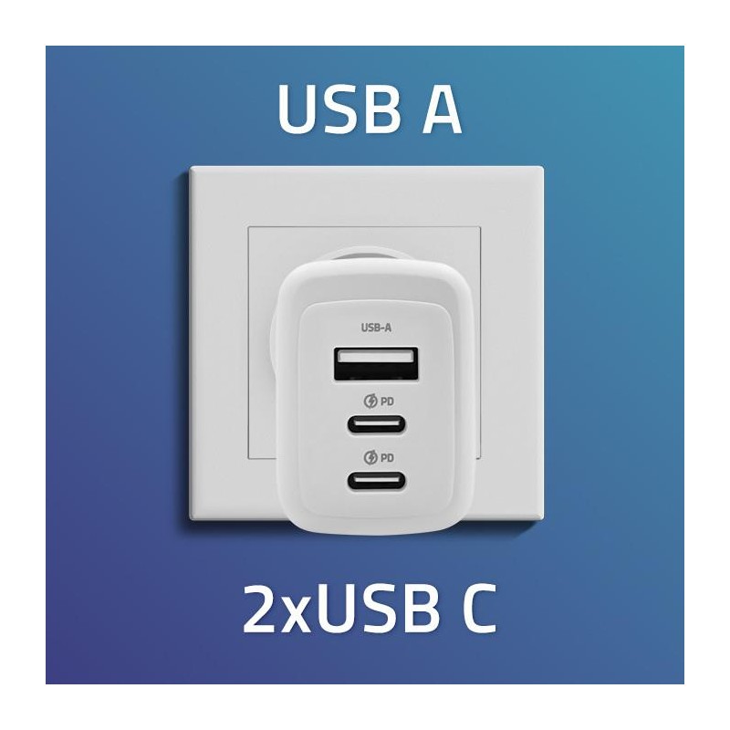 Ładowarka sieciowa Qoltec 65W GaN | 5-20V | 3-3.35A | 2xUSB-… | PartsPC.pl