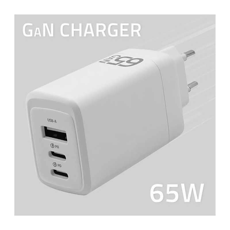 Ładowarka sieciowa Qoltec 65W GaN | 5-20V | 3-3.35A | 2xUSB-… | PartsPC.pl