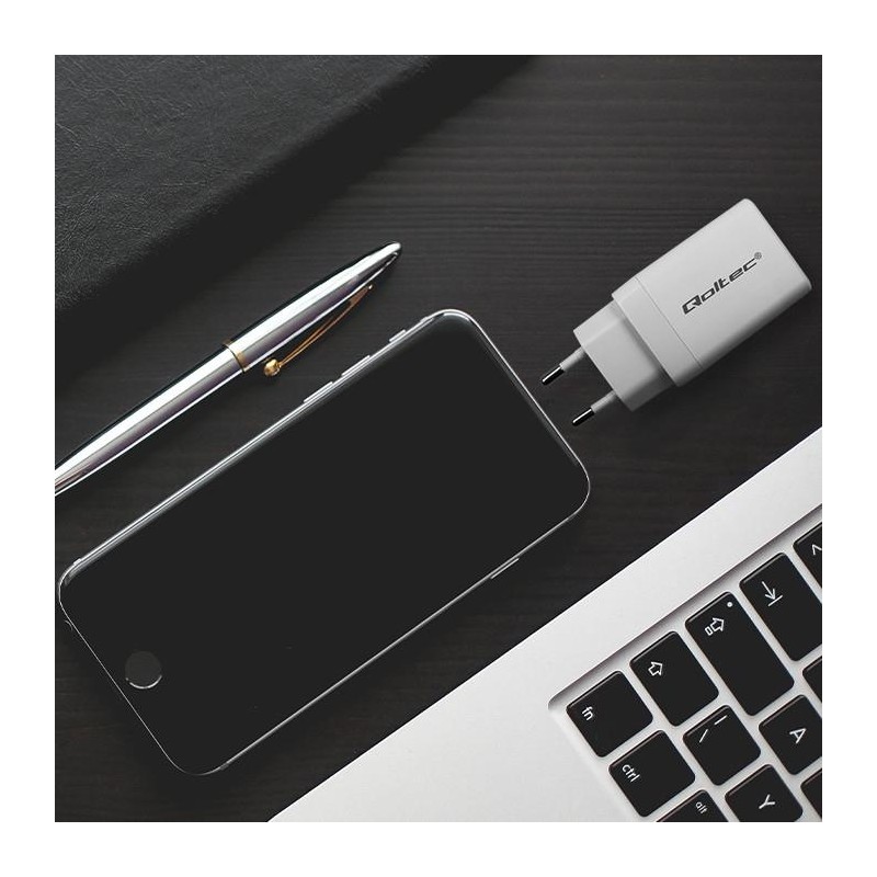 Ładowarka sieciowa Qoltec 65W GaN | 5-20V | 3-3.35A | 2xUSB-… | PartsPC.pl