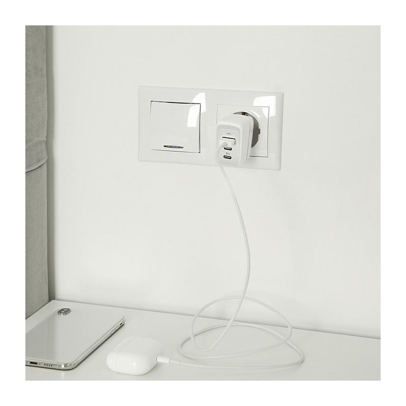 Ładowarka sieciowa Qoltec 65W GaN | 5-20V | 3-3.35A | 2xUSB-… | PartsPC.pl