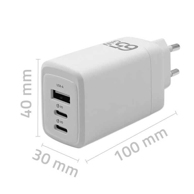 Ładowarka sieciowa Qoltec 65W GaN | 5-20V | 3-3.35A | 2xUSB-… | PartsPC.pl