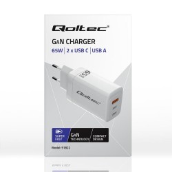 Ładowarka sieciowa Qoltec 65W GaN | 5-20V | 3-3.35A | 2xUSB-… | PartsPC.pl