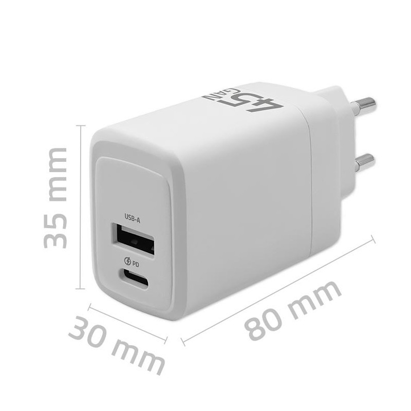 Ładowarka sieciowa Qoltec 45W GaN | 5-20V | 1.5-3A | 1xUSB-C… | PartsPC.pl