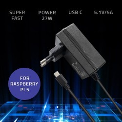 Ładowarka Qoltec Super FAST PD do Raspberry PI 5 | USB-C | 27W | 5-12V |