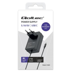 Ładowarka Qoltec Super FAST PD do Raspberry PI 5 | USB-C | 27W | 5-12V |
