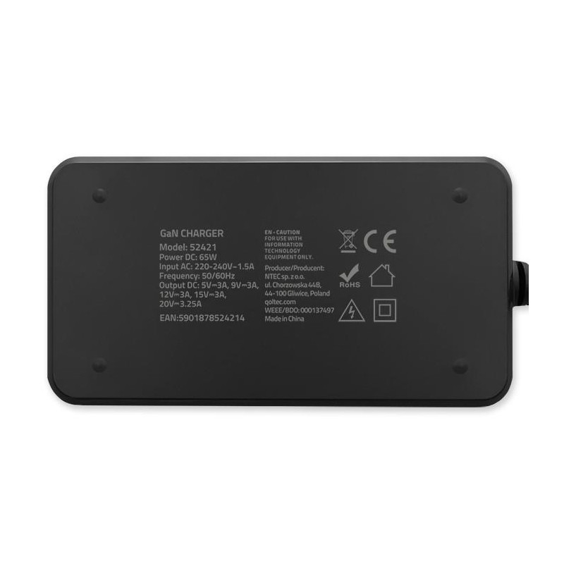 Ładowarka sieciowa Qoltec 65W GaN Super Fast SLIM | PartsPC.pl