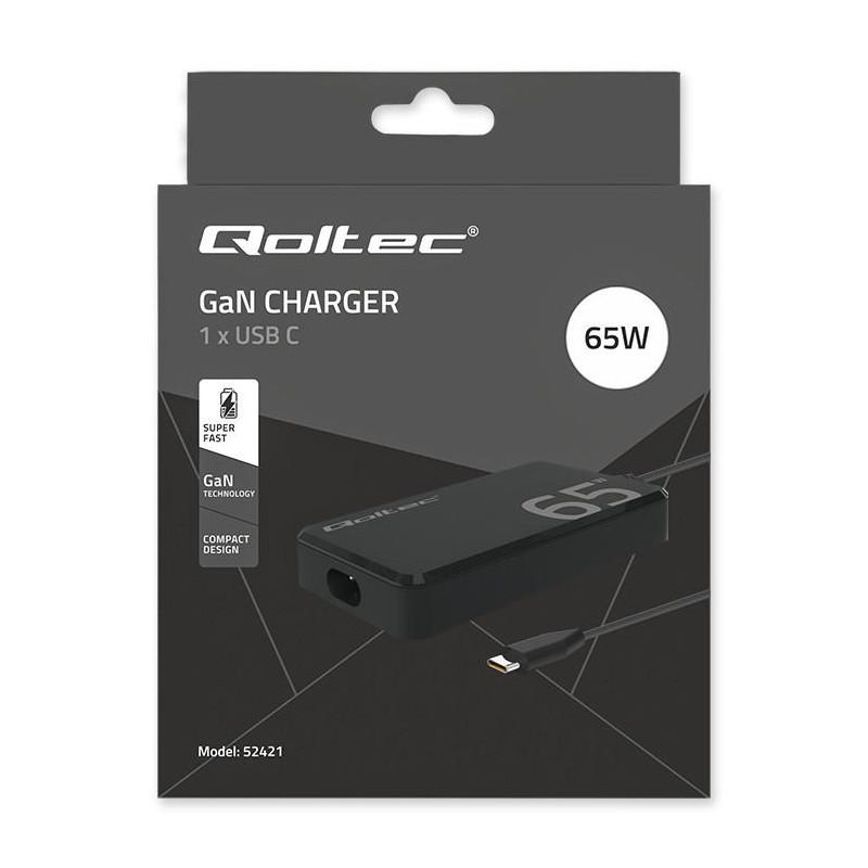 Ładowarka sieciowa Qoltec 65W GaN Super Fast SLIM | PartsPC.pl
