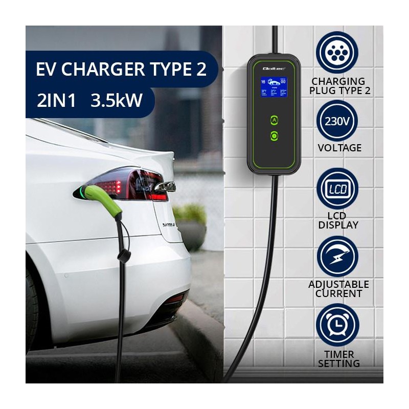 Ładowarka Qoltec do samochodu elektrycznego EV 2 w 1 typ2 | … | PartsPC.pl