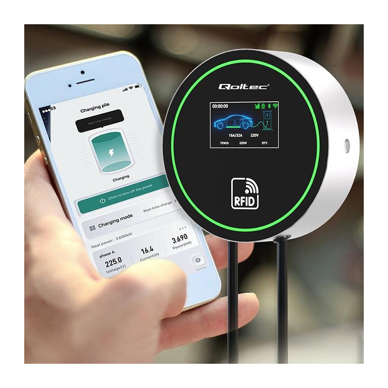 Stacja ładowania Qoltec EV 2w1 Typ2 | 22kW | Wi-Fi | LCD | 3… | PartsPC.pl