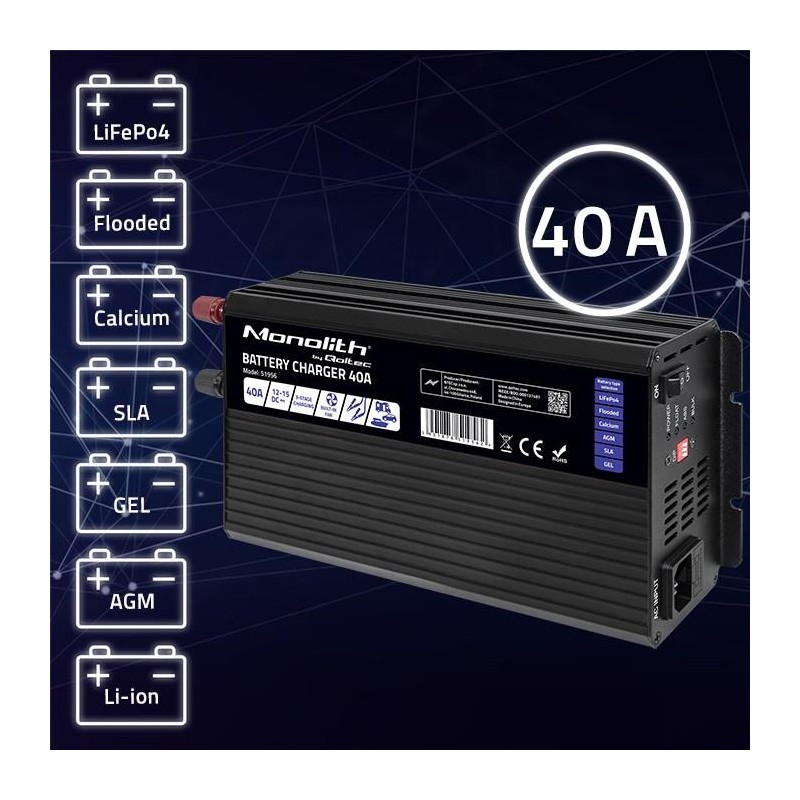 Ładowarka inteligentna Qoltec Monolith do akumulatorów LiFePO4 AGM GEL SLA