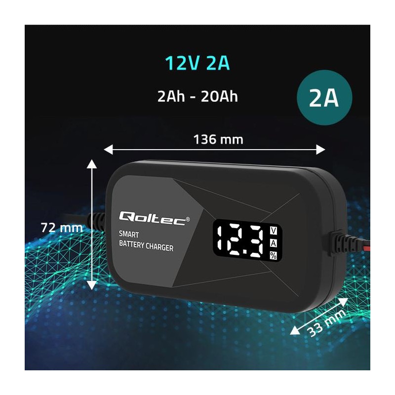 Ładowarka inteligentna Qoltec mikroprocesorowa 12V | 2A | Pr… | PartsPC.pl
