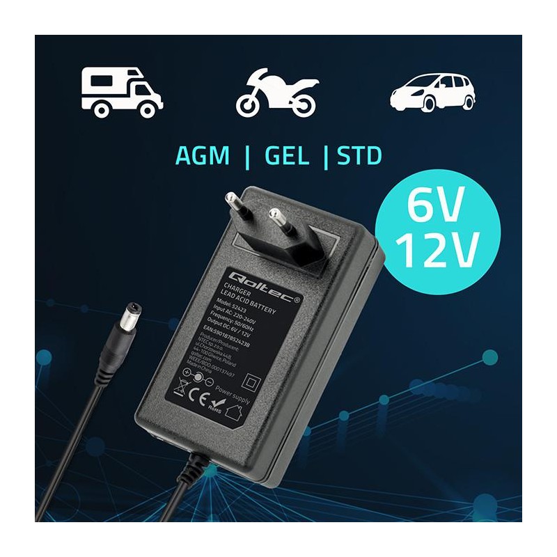 Ładowarka do akumulatora Qoltec AGM GEL STD 6V 12V | 1.5A | … | PartsPC.pl