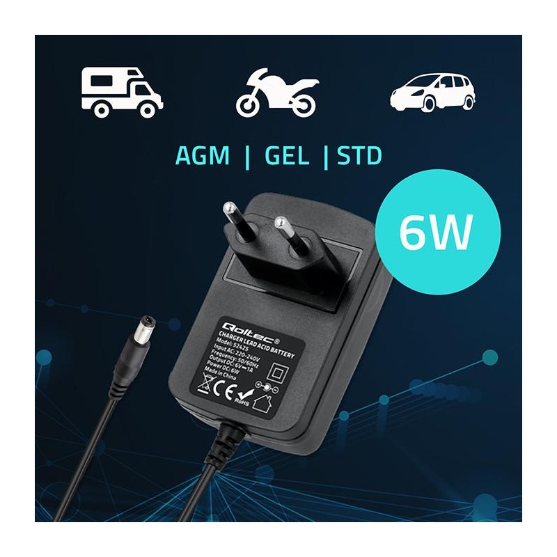 Ładowarka do akumulatora Qoltec AGM GEL STD 6V | 1A | Prosto… | PartsPC.pl