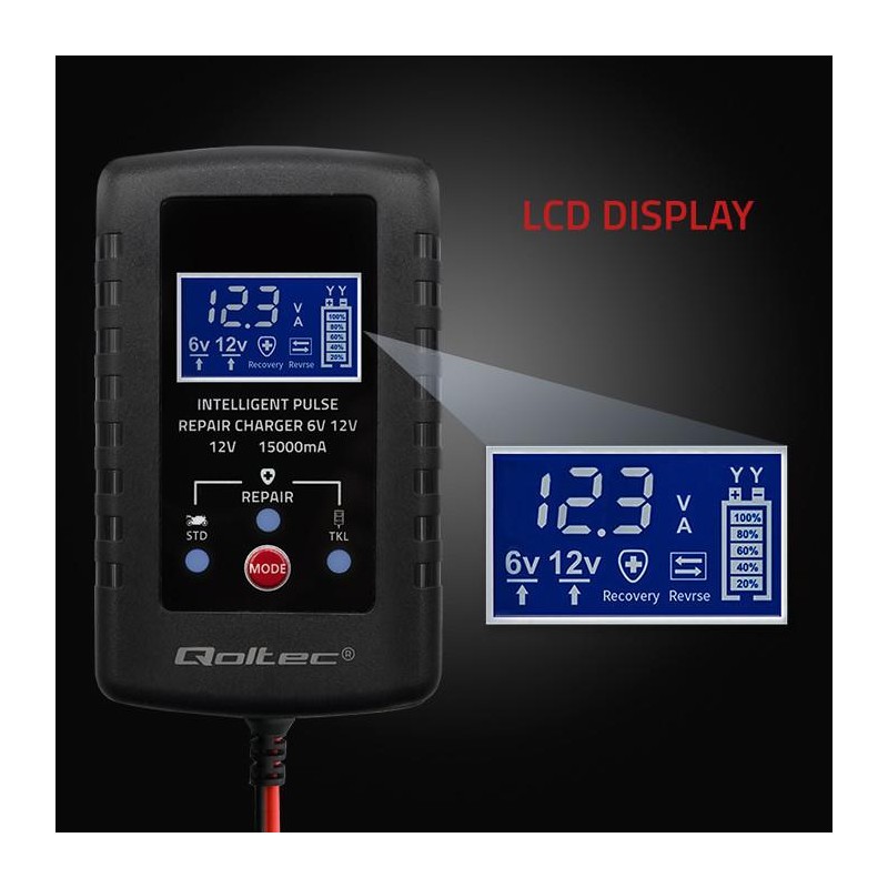 Ładowarka do akumulatora Qoltec AGM GEL STD 6V/12V | 2A | Pr… | PartsPC.pl